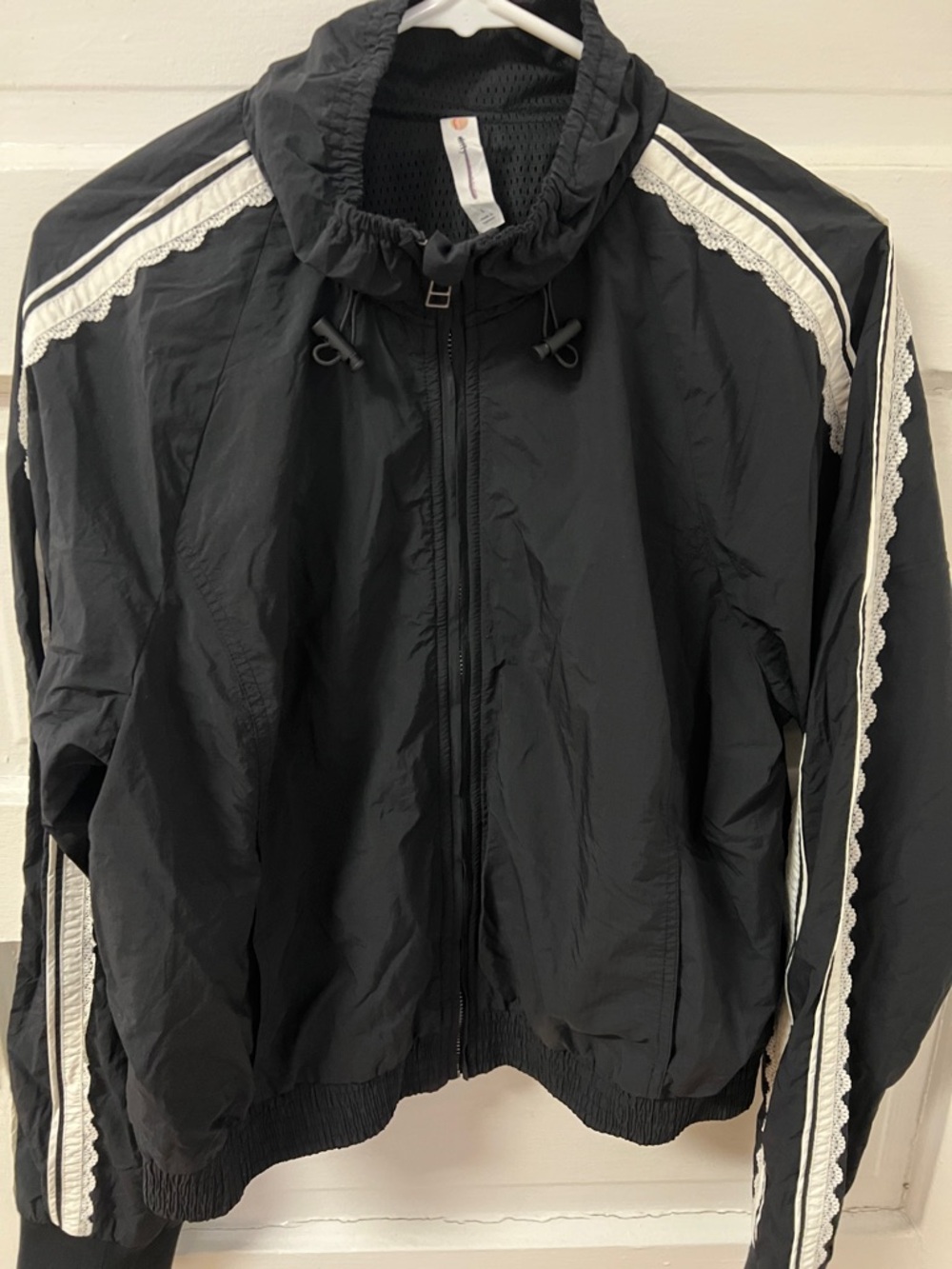 Anthropologie Daily Practice black track jacket with kace detail NWOT